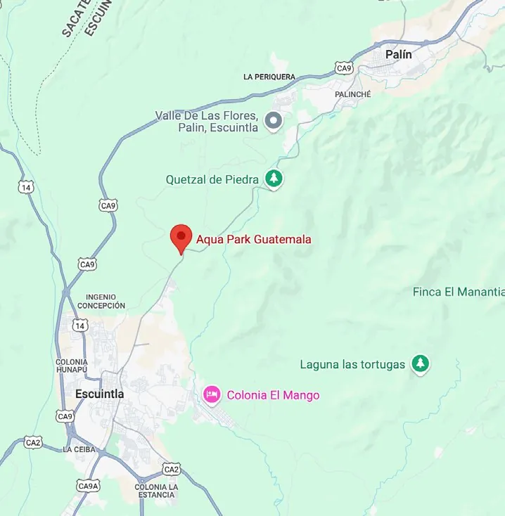 Mapa de la ubicación de Aqua Park entre Palín y Escuintla
