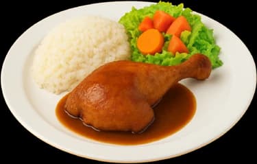 Plato de pollo horneado con arroz, salsa y ensalada del restaurante de Aqua Park